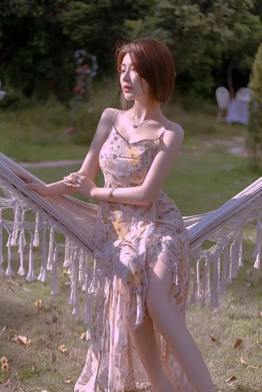 三青叶子 白色吊床里的花裙侧影